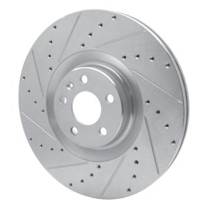 Volvo XC90 Brake Rotor (1) - Front Left - R1 Concepts - Drilled & Slotted - Silver - `16-`26